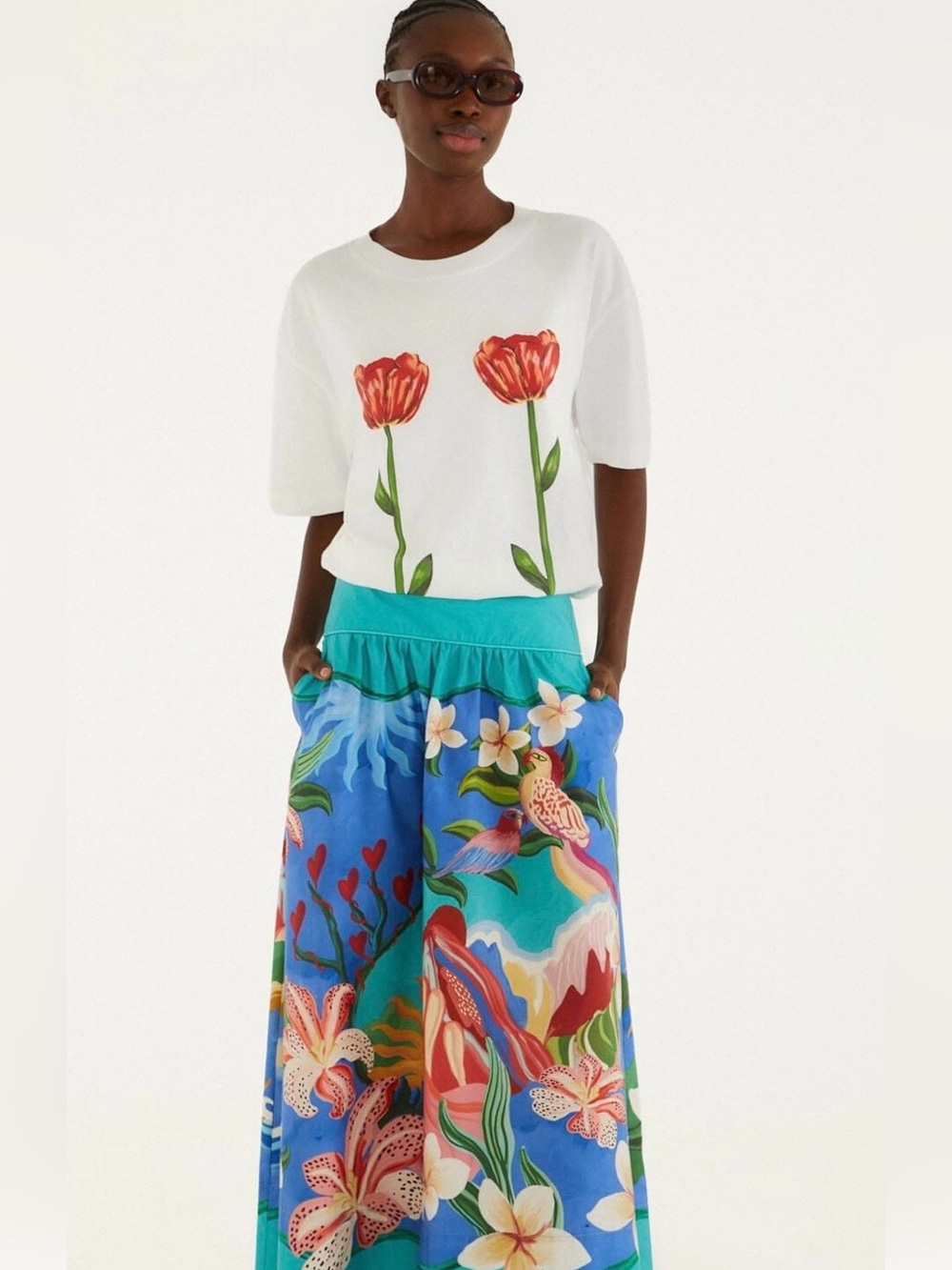 NEW TODAY Farm Rio White Floral Tee Made of Organic Cotton, size Medium